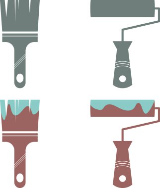 Düz stil silüet çizen boya fırçası ve boya silindiri simgeleri