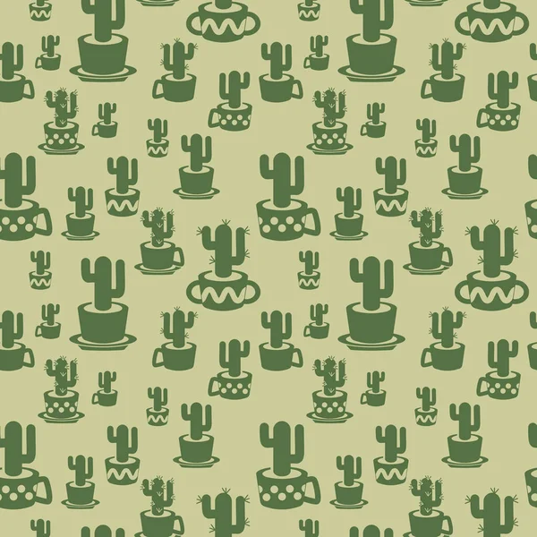 Płynny Wzór Prostym Prostym Kolorowym Rysunkiem Sylwetka Kaktusa Kubkach Doniczkach — Zdjęcie stockowe