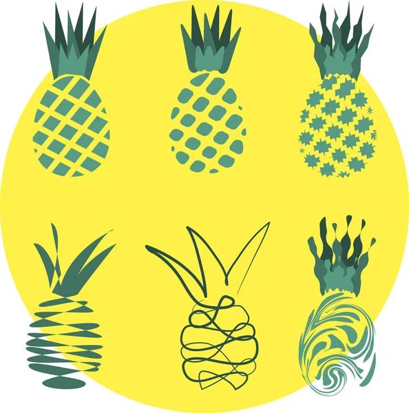 Ikonen Mit Handgezeichneten Ananas Einem Modernen Abstrakten Und Umrissenen Stil — Stockvektor