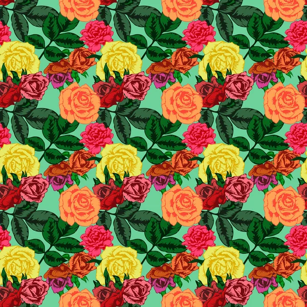 Modèle Sans Couture Avec Des Roses Florissantes Autres Fleurs Été — Image vectorielle