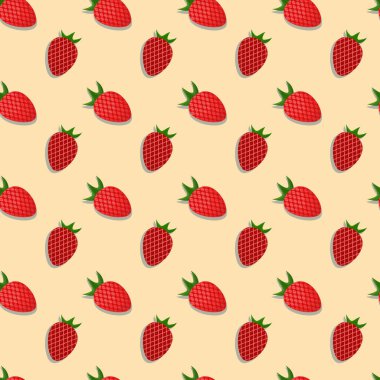 Sevgililer Günü 'ne özel romantik kart için olgun çilekli, kusursuz desenli yaz meyvesi.