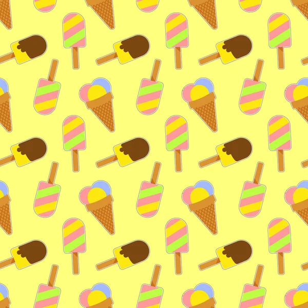 Seamless Pattern Sundae Ice Cream Popsicle Drawing Flat Style — Fotografia de Stock
