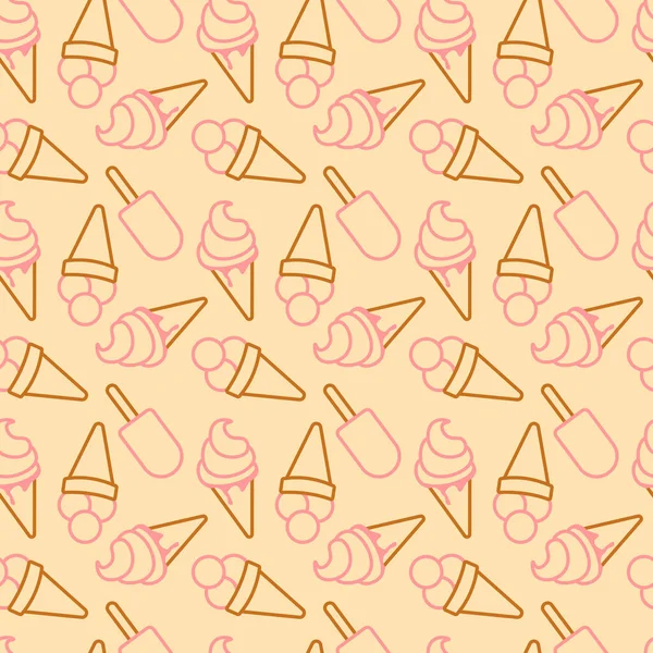 Seamless Pattern Sundae Ice Cream Popsicle Drawing Outline Style — Stockfoto