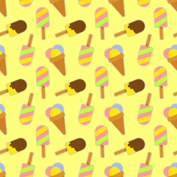 Seamless Pattern Sundae Ice Cream Popsicle Drawing Flat Style Vector — Stock Vector