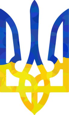 Ukrayna ulusal amblemi Ukrayna bayrak renkleri ve düşük çokgen desenli trident trizub