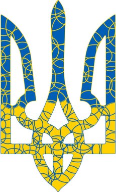 Ukrayna ulusal amblemi Ukrayna bayrak renkleri ve çember şeklinde üç dişli mızrak