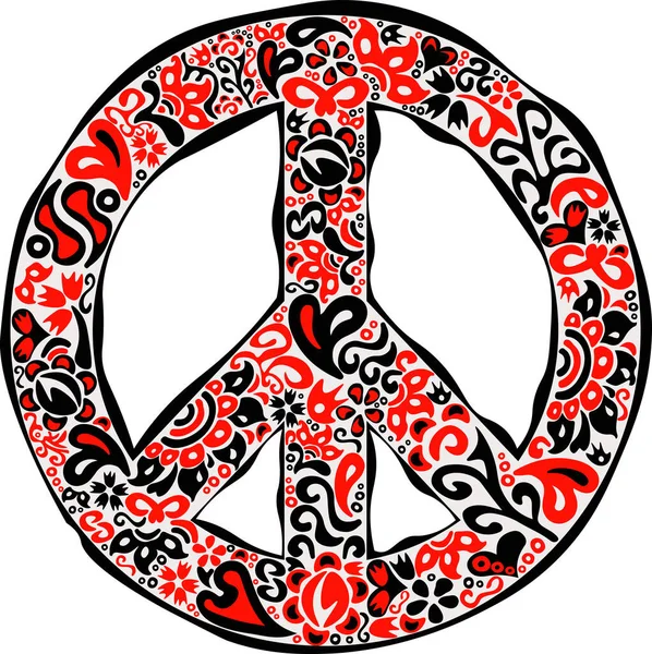 Folk Art Illustration Pacific Peace Sign Red Black Colors Ethnical — Stock Vector