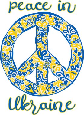 Ukrayna bayrak renkleri ve etnik desenleri ile halk sanatı gösterimi pasifik barış işareti