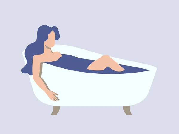 Vlastní Péče Ilustrace Mladou Ženou Relaxaci Své Koupelně Naplněné Teplou — Stock fotografie