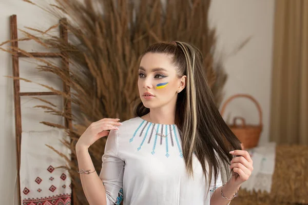 Gorgeous Ukrainian Girl Traditional Embroidery — Stockfoto