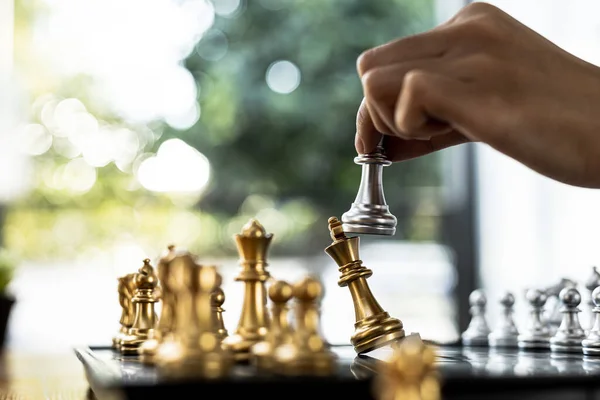 Person Playing Chess Board Game Conceptual Image Businesswoman Holding Chess — Stock Photo, Image