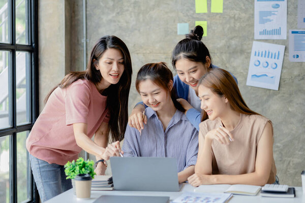 Groups of people gathered in the conference room, they were having a brainstorming meeting and planning meetings to manage the company's growth and profit. Management concept from the new generation.