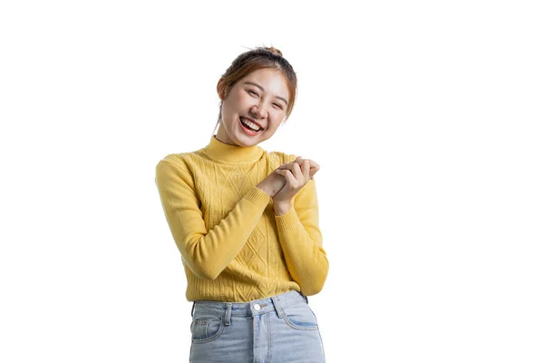 Portrait Beautiful Asian Woman Gesturing Isolated Background Portrait Concept Used — Stock Photo, Image