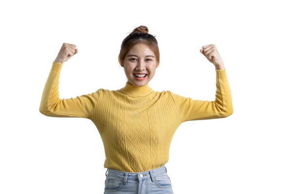 Portrait Beautiful Asian Woman Gesturing Isolated Background Portrait Concept Used — Stock Photo, Image