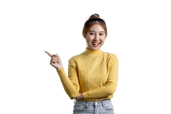 Portrait Beautiful Asian Woman Gesturing Isolated Background Portrait Concept Used — Stock Photo, Image