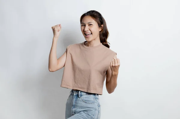 Beautiful Asian Woman Gesturing Advertisement Editing Isolated Background Portrait Concept — Stock Photo, Image