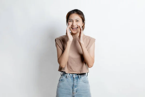 Vacker Asiatisk Kvinna Gest För Annons Redigering Isolerad Bakgrund Porträtt — Stockfoto