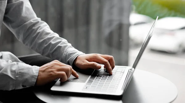 Businessman Typing Laptop Keyboard Filling Out His Credit Card Information — ストック写真