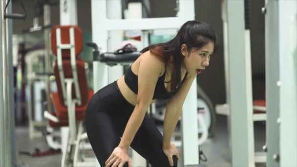 Азиатские Женщины Делают Упражнения Фитнесе Упражнения Укрепления Мышц Силы Теряют — стоковое видео