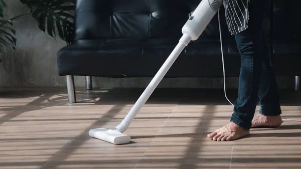 Person Cleaning Room Cleaning Worker Using Vacuum Cleaner Clean Living — Stock Photo, Image