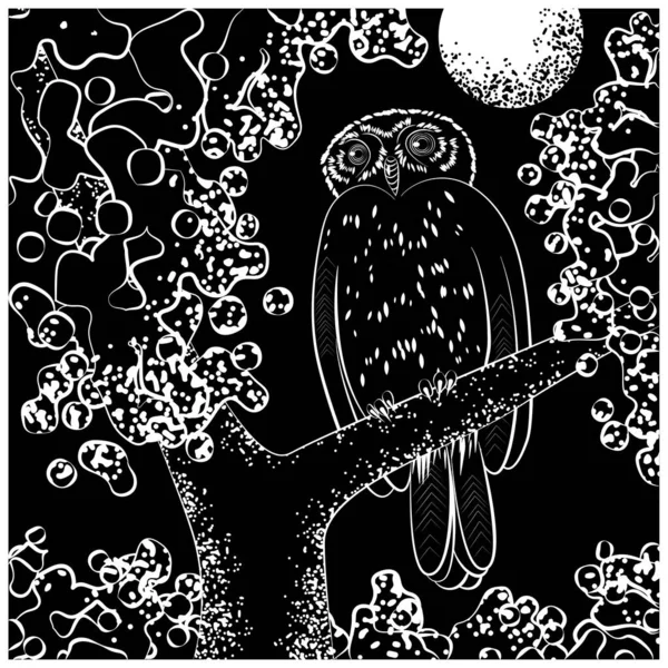 Owl Tree Night — Stock Vector
