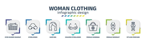 Woman Clothing Infographic Design Template Eyes Shades Makeup Eyeglasses Hair — Stockvector