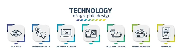 Technology Infographic Design Template Black Eye Cinema Light Cable Laptop - Stok Vektor