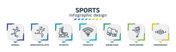 sports infographic design template with kickball, mixed martial arts, ice skates, parachute, boxing glove, figure skating, champion belt icons. can be used for web, banner, info graph.