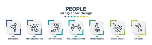 People Infographic Design Template Dancing Girl Woman Covering Her Pet — Wektor stockowy