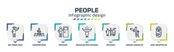 People Infographic Design Template Boy Angel Head Crossing Road Knocking — Wektor stockowy