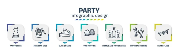 Party Infographic Design Template Party Dress Magician Case Slice Cake — 图库矢量图片