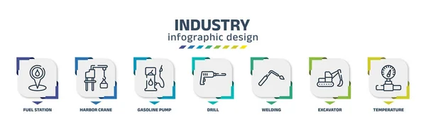 Industry Infographic Design Template Fuel Station Harbor Crane Gasoline Pump — Stockový vektor