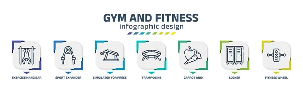 Gym Fitness Infographic Design Template Exercise Hang Bar Sport Expander — Stock Vector