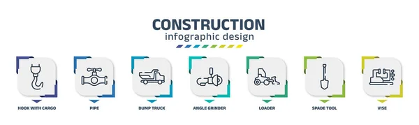 Construction Infographic Design Template Hook Cargo Pipe Dump Truck Angle — Wektor stockowy