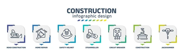 Construction Infographic Design Template Road Construction Home Repair Safety Helmet — Vector de stock