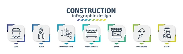 Construction Infographic Design Template Coal Plier Hand Gesture Display Case — Vector de stock