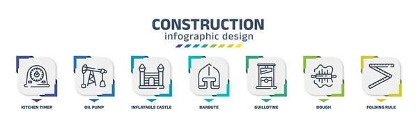 Construction Infographic Design Template Kitchen Timer Oil Pump Inflatable Castle — Vector de stock