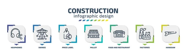 Construction Infographic Design Template Heaphones Swings Price Label Pallet Food — Vector de stock