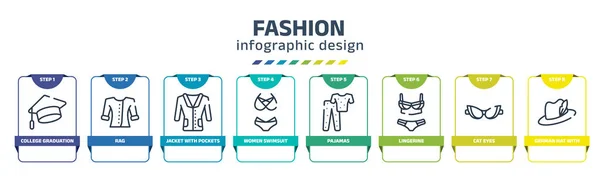 Fashion Infographic Design Template College Graduation Cap Rag Jacket Pockets — Stockvector