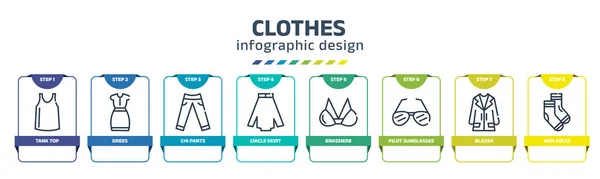 Clothes Infographic Design Template Tank Top Drees Chi Pants Circle — Stockvector