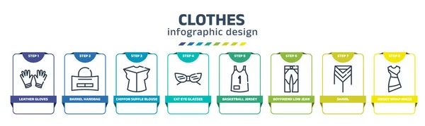 Clothes Infographic Design Template Leather Gloves Barrel Handbag Chiffon Suffle — Stockvector