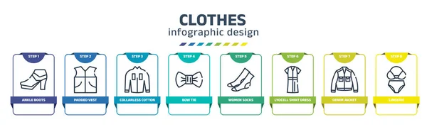 Clothes Infographic Design Template Ankle Boots Padded Vest Collarless Cotton — Stockvector