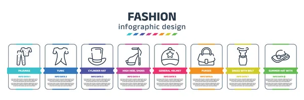 Fashion Infographic Design Template Pajamas Tunic Cylinder Hat High Heel — Stockvector