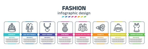 Fashion Infographic Design Template Monarchy Coat Pockets Heart Pendant Star — Stockvector