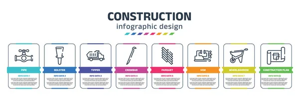Construction Infographic Design Template Pipe Bolster Tipper Crowbar Parquet Vise — Vector de stock