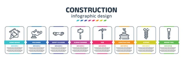 Construction Infographic Design Template Home Repair Polishers Safety Glasses Sledge — Vector de stock