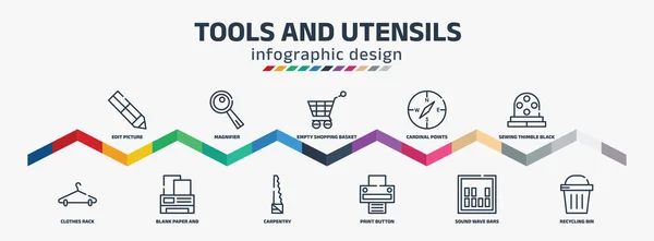 Tools Utensils Infographic Design Template Edit Picture Clothes Rack Magnifier — Stockvector