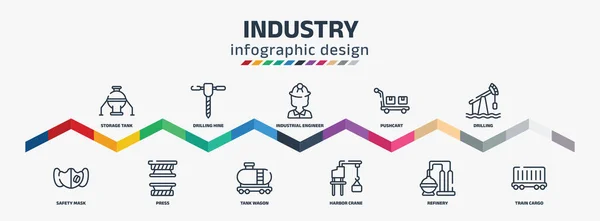 Industry Infographic Design Template Storage Tank Safety Mask Drilling Hine — Stockový vektor