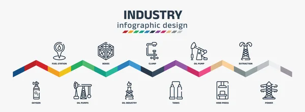 Industry Infographic Design Template Fuel Station Oxygen Boxes Oil Pumps — 图库矢量图片