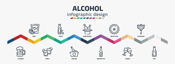 Alcohol Infographic Design Template Shot October Yeast Shots Wine Bucket — Stockvektor